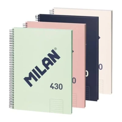 Imagen de MILAN® Pack 4 cuadernos A4 con tapa dura, papel a líneas (7 mm), 80 hojas de 95 gr/m², colección goma 430
