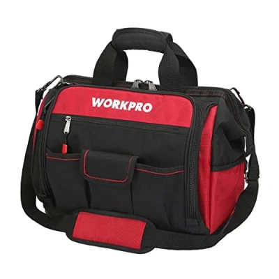 Imagen de WORKPRO Bolsa de Herramientas 42 x 25 34 cm, con Carga Máxima 18 30kg, Respaldo Rígido Resistente al Agua, Correa Ancha Ajustable para el Hombro, Cremallera Flexible