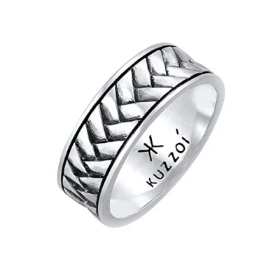 Imagen de Kuzzoi Anillo para Hombre (9 mm) Forjado a Mano Macizo, de Plata Ley 925, con Aspecto Envejecido, Estructura rústica Pulida