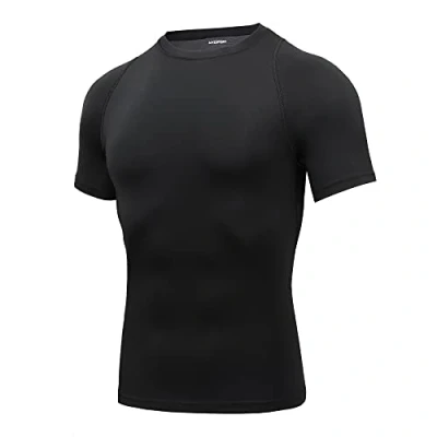 Imagen de AMZSPORT Top de Compresión para Hombres Camisetas Deportivas Manga Corta Capa Base, Negro S