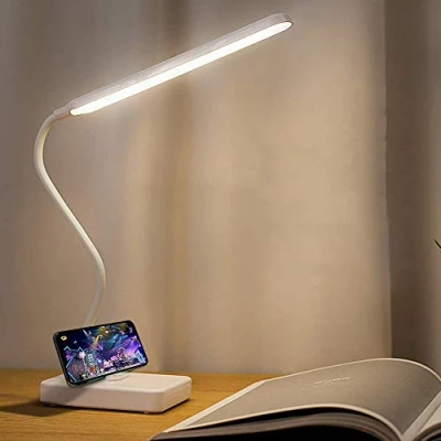 Imagen de MAYTHANK lámpara LED de escritorio, batería recargable, 2000 mAh, luz lectura libro inalámbrico, control táctil 3 colores, 6 brillos ajustables, mesa para estudiar