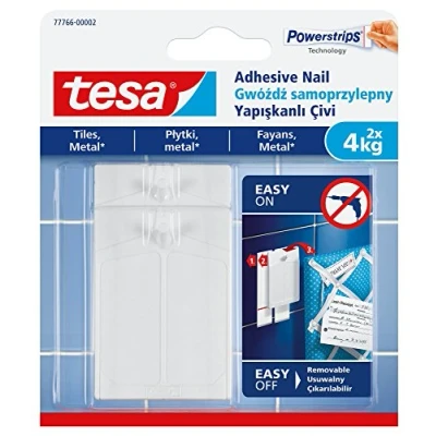 Imagen de tesa 77766 00002 00 Clavo Adhesivo extraíble para Azulejos, Metal y Superficies Lisas, Transparente, 4,0 kg