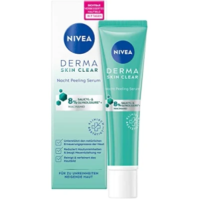 Imagen de NIVEA Derma Skin Clear suero exfoliante nocturno (40 ml), antiespinillas para una piel visiblemente mejorada, BHA y AHA con niacinamida