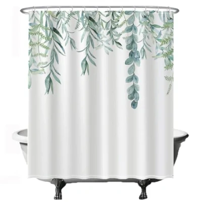 Imagen de Ulticool Cortina de Ducha Planta Colgante 180 x 200 cm Baño Lavable Antimoho Semi Transparente con 12 Anillas Blancas Verde