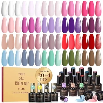 Imagen de ROSALIND Esmaltes Semipermanentes Para Uñas, 24 Piezas Rosa Nude Blanco Rojo Morado Verde Marrón Colores Semipermanente, UV/LED Pintauñas Nail Art Manicure Regalo