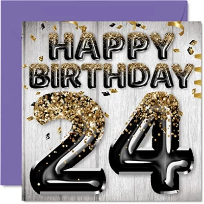 Imagen de Tarjeta de cumpleaños número 24 para hombres, globos negros y dorados con purpurina, tarjetas feliz hombre años, hijo, hermano, tío primo, 145 mm x mm, veinticuatro