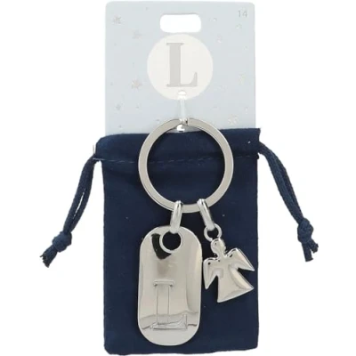 Imagen de Depesche 11800 014 Llavero de Plata con Letra L y ángel la Guarda, aleación cinc, Incl. Funda Terciopelo Color, Multicolor, Talla única