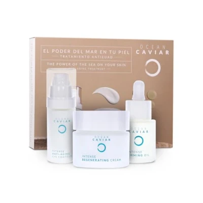 Imagen de OCEAN Caviar Pack Tratamiento Facial Antienvejecimiento con Extracto de y Ácido Hialurónico, para mujer hombre. Resultado, una piel radiante. Marca: Noche Día, contiene 3 productos