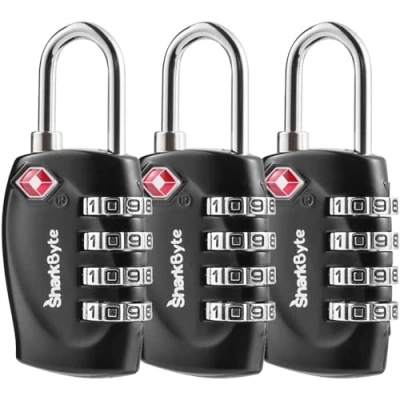 Imagen de SharkByte Candados de equipaje aprobados por la TSA, candado combinación seguridad 4 esferas, viaje para maletas, maleta, cremallera, mochila, bolsa viaje, gimnasio, con
