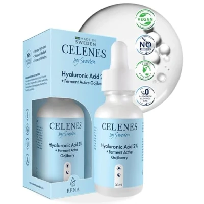 Imagen de Celenes by Sweden Sérum de Ácido Hialurónico al 2% con Baya Goji Fermentada Activa Hidratación + Antioxidante Sin Alcohol, Fragancia, Parabenos, 30ml