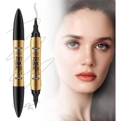 Imagen de SHUOHONG Pluma de Cejas, Lapiz Cejas Microblading 2 en 1, con un Aplicador Punta Microhorquilla, Resistente al Agua y Sudor, Crea Maquillaje Natural (Gris)