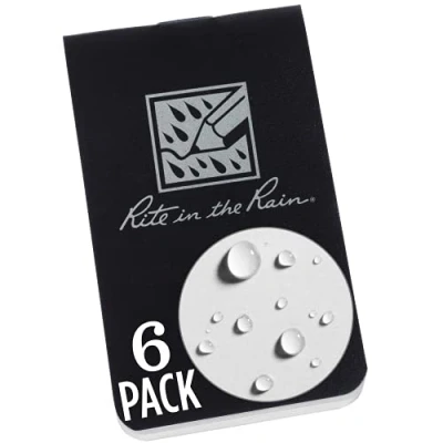 Imagen de Rite in the Rain Cuaderno de cartera impermeable sobre la lluvia, 2 x 3,4 pulgadas, cubierta negra, páginas en blanco, paquete 6 (número OTG771L)