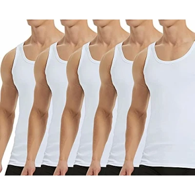 Imagen de Falechay Camiseta Tirantes para Hombre Pack de 5 Algodón 100% Camisetas Interiores Deporte más Colores Blanco L