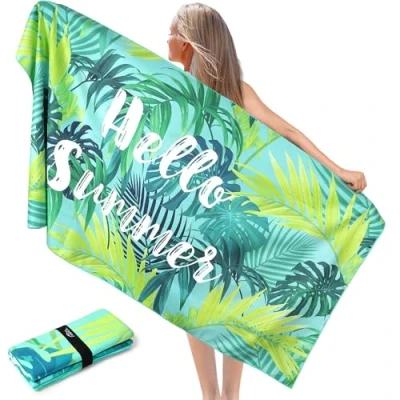 Imagen de Toalla Playa Grande, 90x180cm Microfibra Prevención de Arena, Toallas Ligera y Secado Rápido, Aplicable a Playa,Gimnasio,Viajes,Sauna