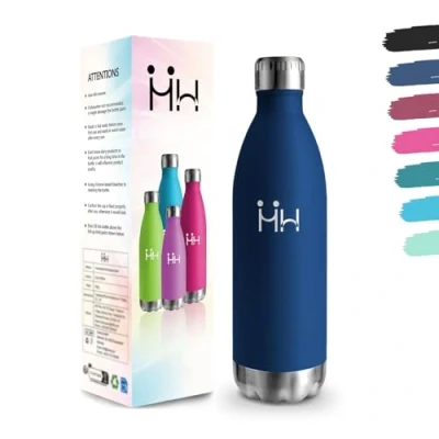 Imagen de Botella Agua Acero Inoxidable, 1000 ml Libre de BPA, Termica, 18/8 Botellas Agua, Aislamiento al Vacío Boble Pared, Cantimplora Termica para Senderismo Azul oscuro