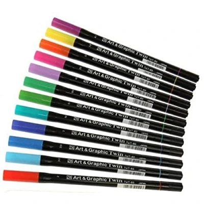 Imagen de Kuretake Zig Art Rotulador de punta fina (12 unidades), colores surtidos