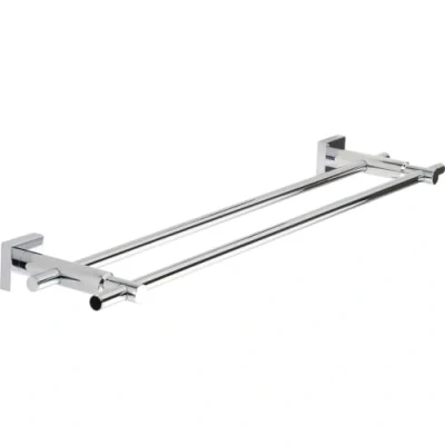Imagen de tesa HUKK Toallero doble cromado de baño con 2 barras para montaje en pared sin taladrar, incluye solución adhesiva 700 mm x 50 160