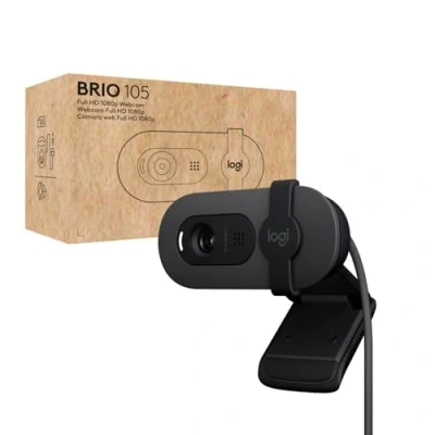 Imagen de Logitech Brio 105, cámara web empresarial con equilibrio de iluminación automático, Full HD 1080p, USB A, tapa privacidad, fácil instalación, para Windows, macOS, ChromeOS, Grafito