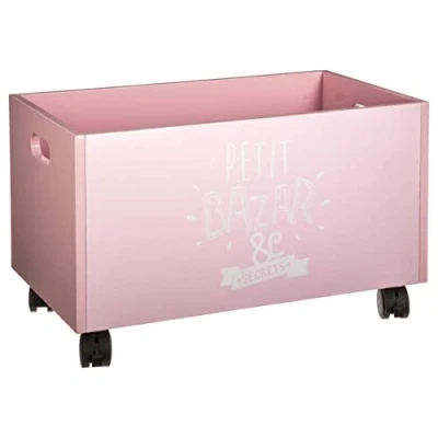 Imagen de ATMOSPHERA CREATEUR D&#039;INTERIEUR Baúl de almacenamiento madera con ruedas para niños Colores ROSA y BLANCO