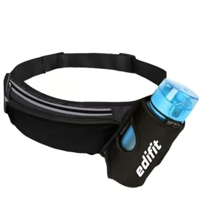 Imagen de Edifit, Riñonera Portátil para Correr, Hombre y Mujer, Cinturón Deportivo, Accesorios, con Porta Botella, Impermeable, Cierre Cremallera, Correa Ajustable Reflectante (Negro)