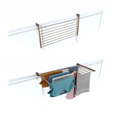 Imagen de foxydry tendedero de balcón plegable, barandilla exterior resistente acero inoxidable y aluminio Duo para terrazas, balcones barandillas (marrón, 102 cm)