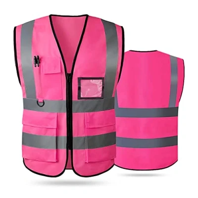 Imagen de AKEIVN Chalecos de alta visibilidad para mujeres y hombres, chaleco seguridad reflectante con bolsillos cremallera frontal cumple las normas ANSI/ISEA, Pink cloth, S