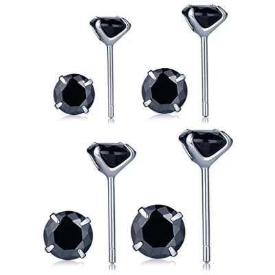 Imagen de Infinite U Juego de 4 pendientes tuerca redondos plata ley 925, color negro