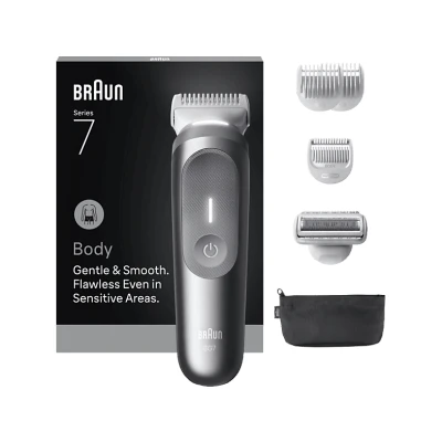 Imagen de Afeitadora corporal Braun BodyGroomer Series 7 BG7550, +4 cabezales Y peines de rasurado 2 accesorios, Afeita Recorta, Wet&amp;Dry, Gris