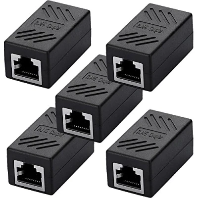 Imagen de SIENOC Adaptador RJ45 para Cable de Red Ethernet Cat6 Acoplador gigabit Hembra a (5 Pack, Negro)