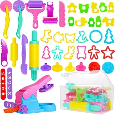 Imagen de Jiosdo herramientas y cortadores de masa, juego 40 masa para niños pequeños, arcilla modelar, accesorios plástico, moldes rodillos extrusores con