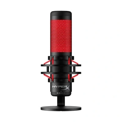 Imagen de HyperX QuadCast Micrófono de condensador USB, soporte choque antivibración, cuatro patrones polares, filtro pop, control ganancia, para PC, PS4, PS5 y Mac, Negro Rojo