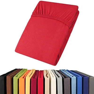 Imagen de aqua textil Viana sábana Bajera Ajustable, algodón, Rojo, 180x200 bis 200x200 cm