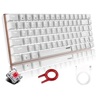 Imagen de Teclado mecánico, AK33 mecánico para juegos con cable USB retroiluminado LED blanco, compacto de 82 teclas anti efecto fantasma(Interruptor rojo, blanco)