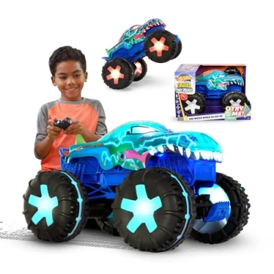 Imagen de Hot Wheels Monster Trucks coche teledirigido Mega Wrex, de juguete radio control con luces, sonidos y 3 modos juego, +5 años (JBD90)
