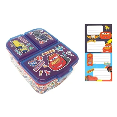 Imagen de Theonoi fiambrera para niños, sandwichera, con compartimentos, sin BPA, pegatina el nombre (Cars)
