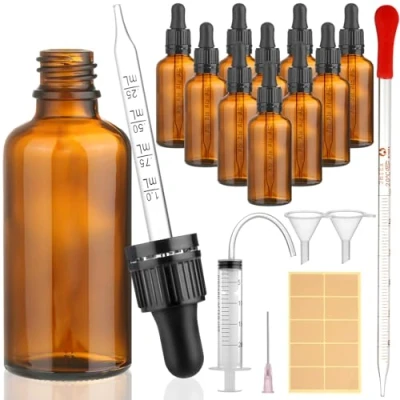 Imagen de modacraft 10 botellas de 50 ml con accesorios auxiliares, botella pipeta cristal marrón, cuentagotas para líquidos, aceites esenciales, perfume, aromaterapia