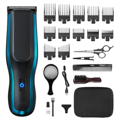 Imagen de WAHL Self Clip 360 Kit cortapelos automático, sin cable, negro, 10 peines, carga USB, batería de larga duración, autoasistencia, cuchillas enjuagables, fácil agarre, ligero
