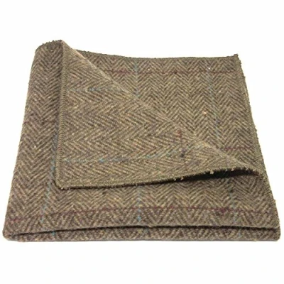 Imagen de King &amp; Priory Pañuelo de Bolsillo Lujo Tela Tweed en Espiguilla Marrón