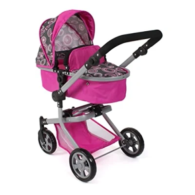 Imagen de Bayer Chic 2000 Cochecito de muñecas Mika, 2 en 1 para niños 4 a 8 años, Hot Pink Pearls, 595 87, 73 x 41 82 cm