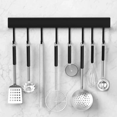 Imagen de DaiWeier Barra de cocina para colgar utensilios cocina, soporte riel 40 cm con 8 ganchos