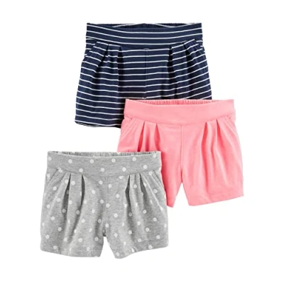 Imagen de Simple Joys by Carter&#039;s 3 Pack Knit Infant and Toddler Shorts, Azul Marino Rayas/Gris Lunares/Rosa, 5 años (Pack de 3) para Bebés