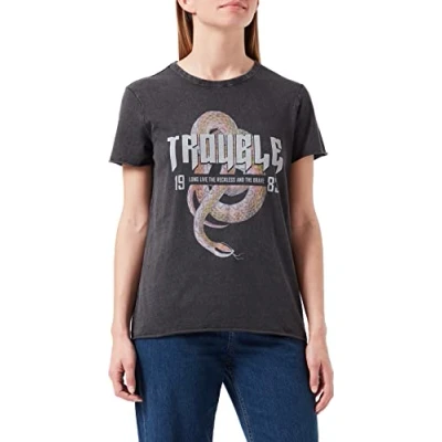 Imagen de Only Onllucy Reg S/S Top Jrs Noos Camiseta, Negro/Estampado: Serpiente Problemática, L Mujer