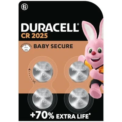 Imagen de DURACELL 2025 Pilas de botón litio 3 V (pack 4) Hasta un 70 % más duración Tecnología Baby Secure Para llaves control remoto, relojes deportivos y gafas 3D Embalaje