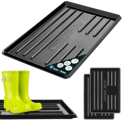 Imagen de KOTARBAU® 2 x Bandejas de goteo para zapatos, 60 40 cm, Color negro, Bases escurridoras, Bandeja con borde elevado secar calzado, Posazapatos, UNIDADES