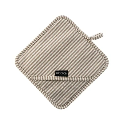 Imagen de Koala Spain Agarrador con Silicona para Horno, Resistente al Calor, Bolsillo de Agarre, Diseño Rayas Beige Algodón Reciclado