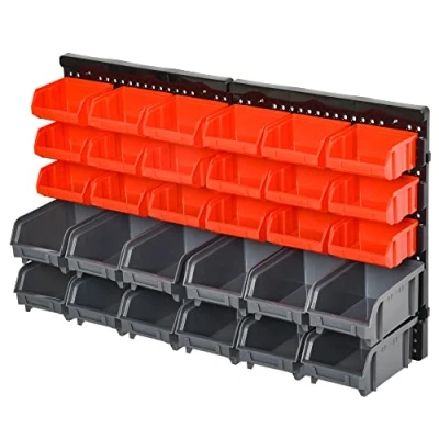 Imagen de DURHAND Estantería de Almacenaje para Pared Organizador Herramientas 33 Piezas en Total con Cajas 2 Tamaños Diferentes Ideal Tornillos 37,5x18x63 cm Rojo y Gris