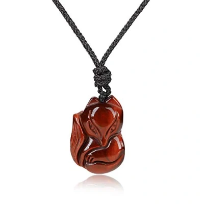 Imagen de COAI Collar para Hombres y Mujeres con Colgante Zorro de Ojo Tigre Rojo Piedra Semipreciosa Encaje Ajustable