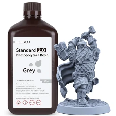 Imagen de ELEGOO Resina UV LCD para Impresora 3D, de Fotopolímero Rápida 405 nm 3D LCD/DLP, 2.0 Gris 2000G
