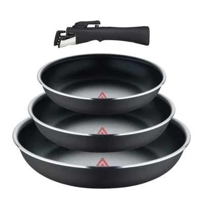 Imagen de BERGNER CLICK&amp;COOK Set 4 Pzs Sartenes Alu Prensado con Mango Desmontable y Heat Dot ILAG Essential Antracita Inducción Compatible, 18 cm 20 24