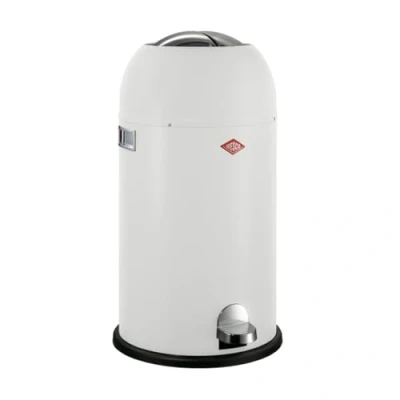 Imagen de WESCO Kickmaster Cubo de basura en color blanco mate, chapa acero con recubrimiento polvo, amortiguador integrado, 33 litros volumen, gran ranura